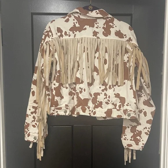 Peach Love California Brown and Cream Fringe Jacket - Picture 4 of 6